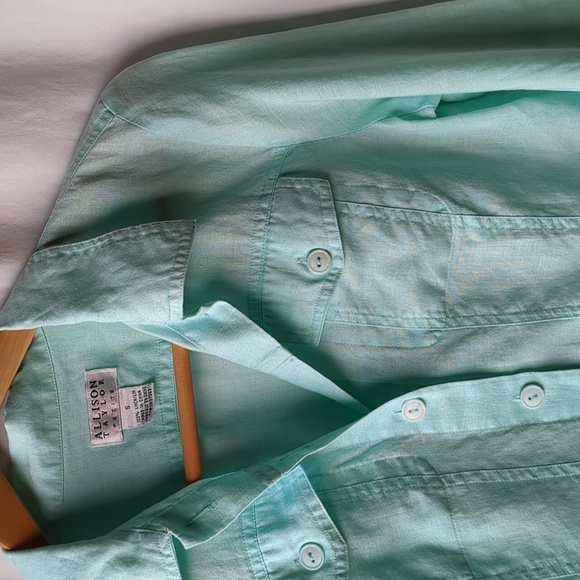 Allison Taylor blouse aqua 8 petite - Picture 4 of 10